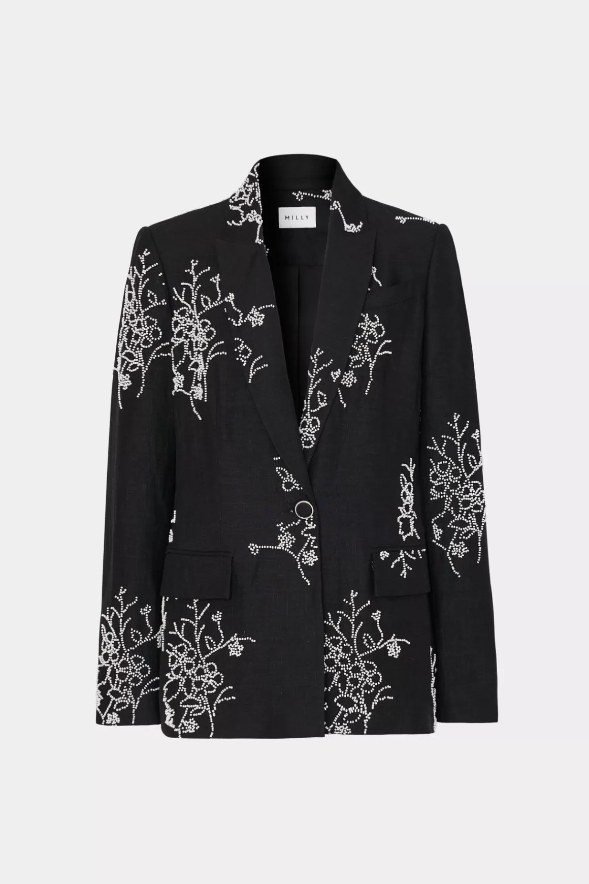 MILLY Coats & Jackets-Alexa Beaded Embroidery Blazer Black