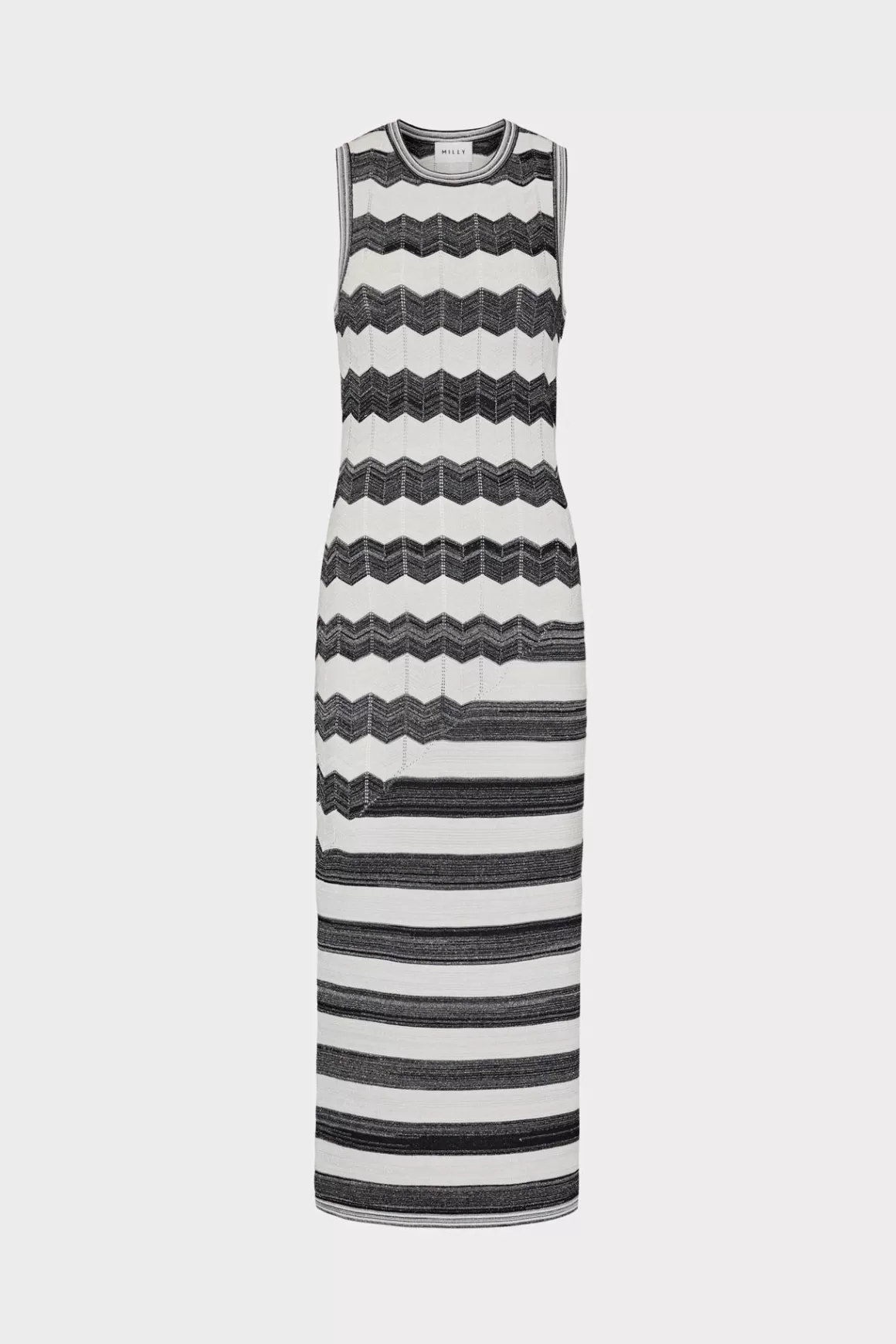 MILLY Sweaters & Knits-Asymetrical Zig Zag Midi Dress Black/Ecru