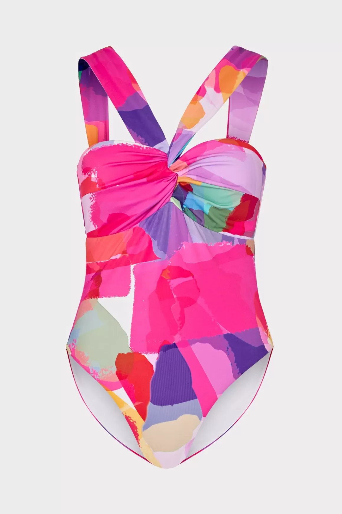 MILLY One Piece Swimsuits-Betsy Rainbow Waterfall Draped Bandeau One Piece Multi