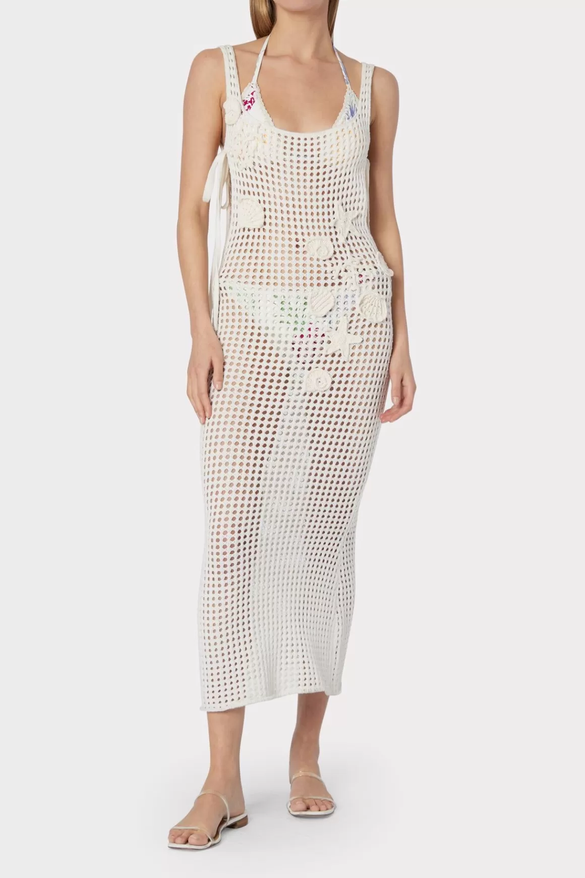 MILLY Cover-Ups-Cover-Up Dress With Seashell Crochet Trim Ecru
