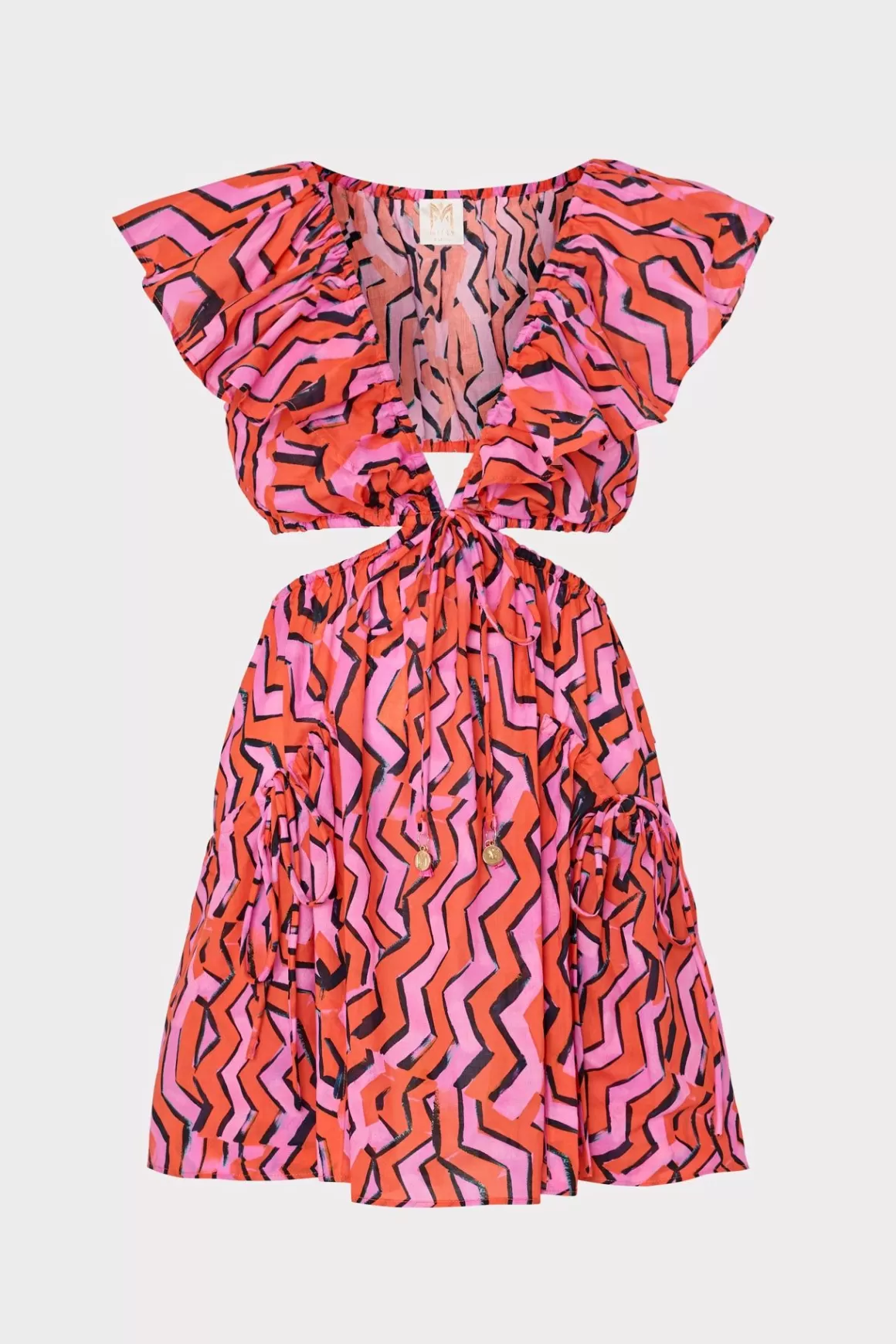 MILLY Cover-Ups-Delilah Painted Chevron Cotton Voile Coverup Dress Coral Multi
