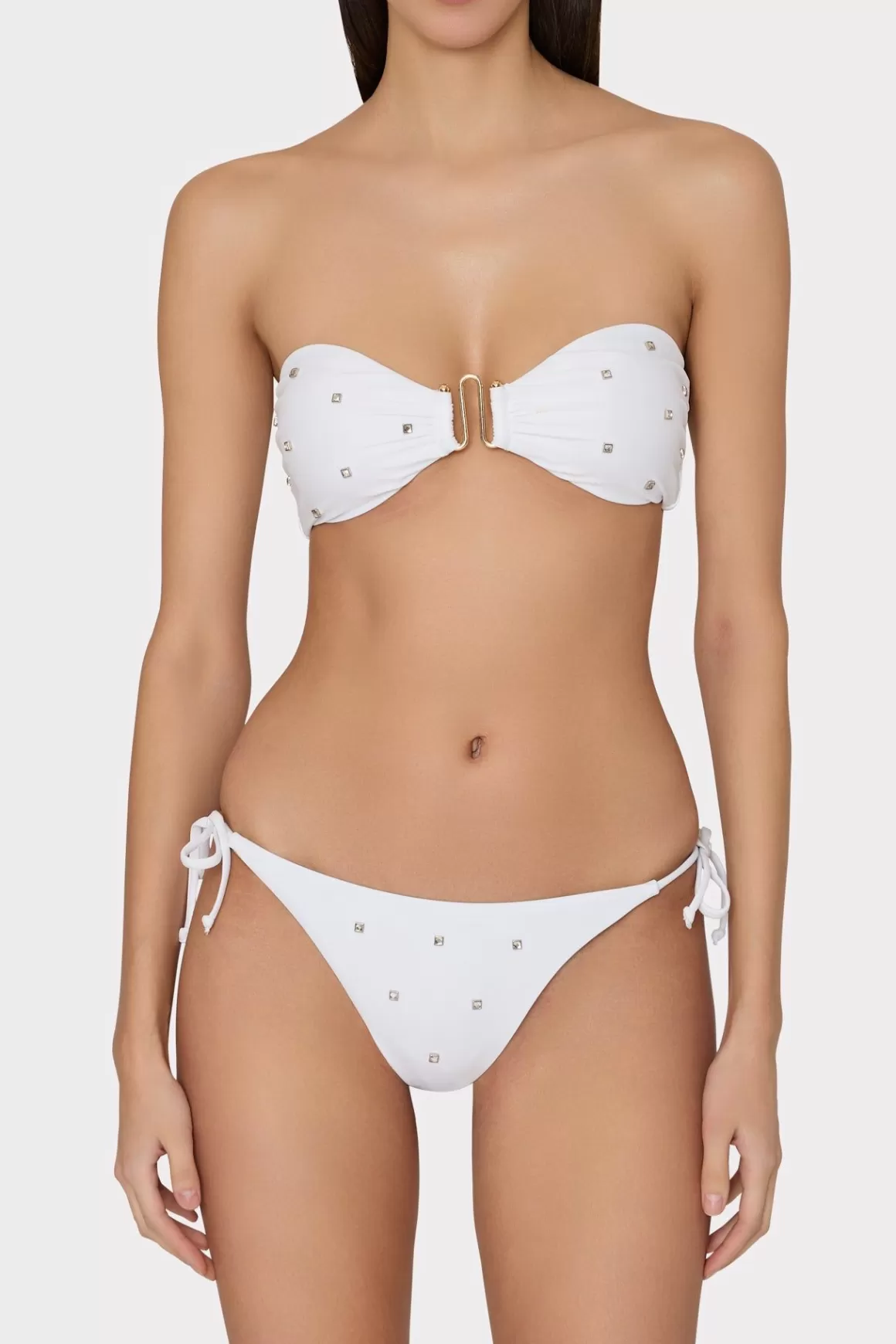 MILLY Jumpsuits & Rompers-Diamond Heat Set Bandeau Bikini Top White