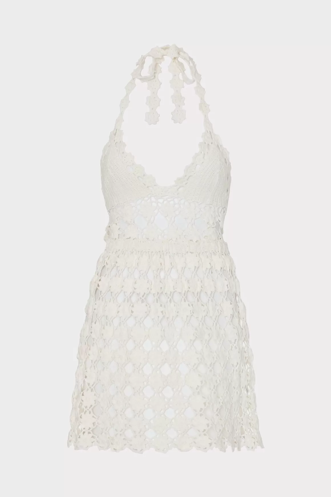MILLY Cover-Ups-Floral Crochet Mini Cover-Up Dress Ecru
