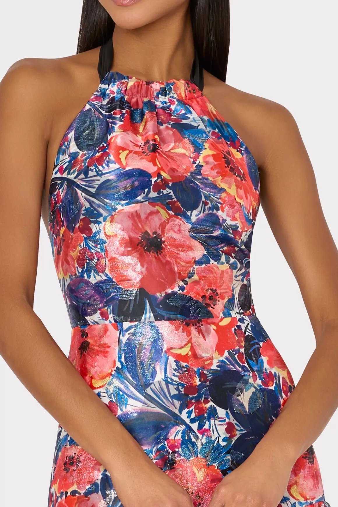 MILLY Evening Gowns-Hayden Watercolor Poppy Jacquard Dress Red Multi