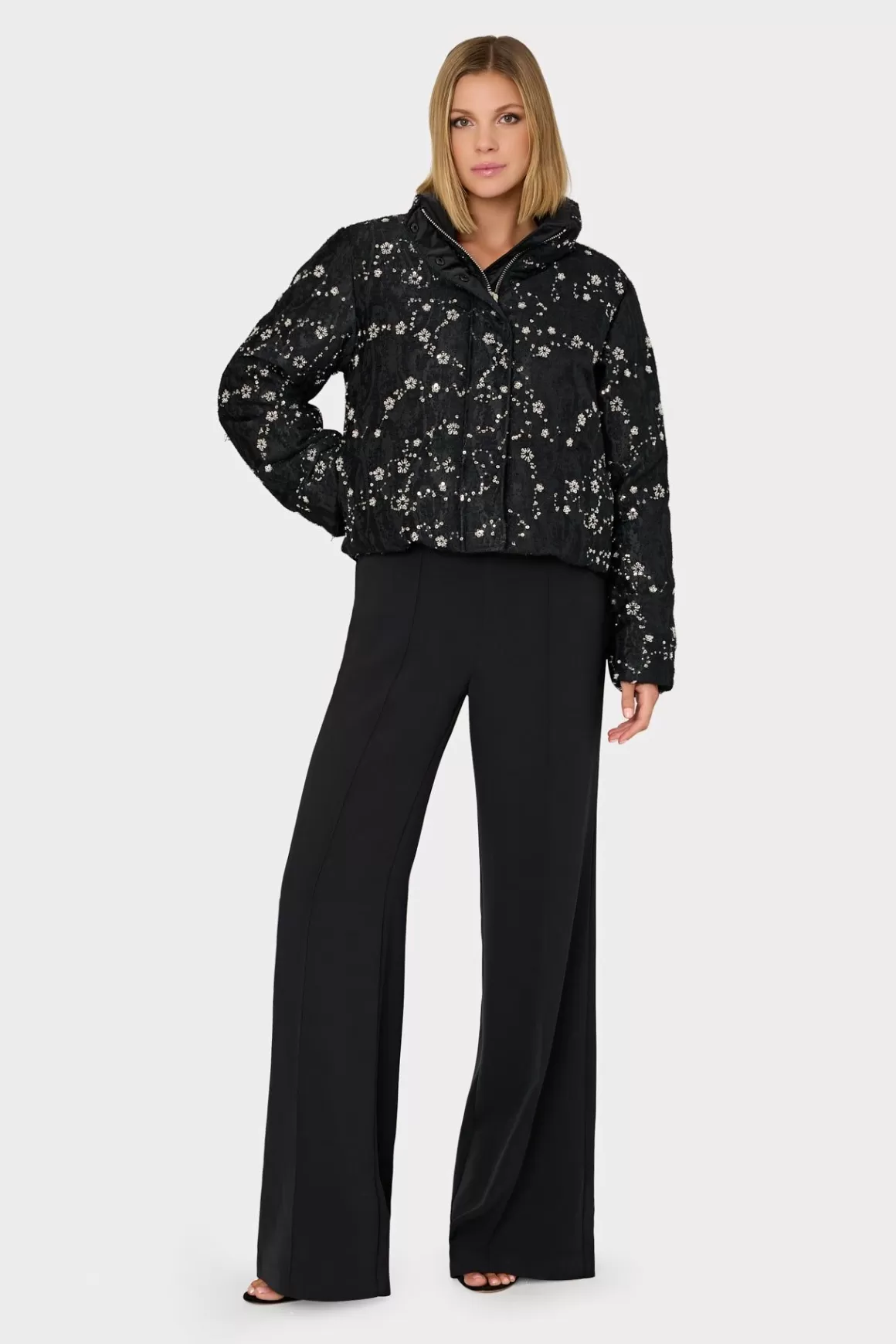 MILLY Coats & Jackets-Hayes Cropped Beaded Puffer Black