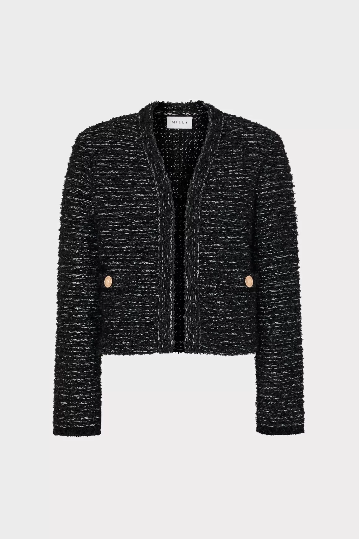 MILLY Coats & Jackets-Knit Textured Boucle Cardigan Jacket Black Multi