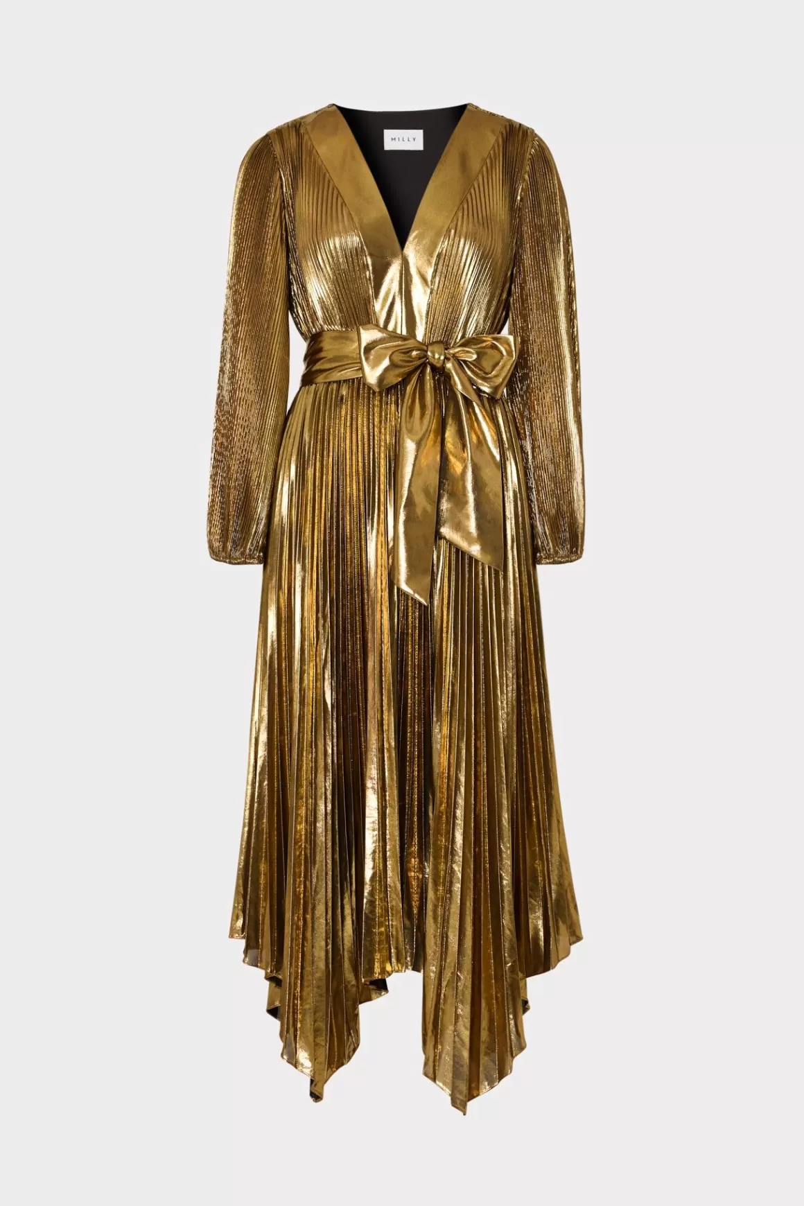MILLY Maxi Dresses-Liora Pleated Lame Dress Gold