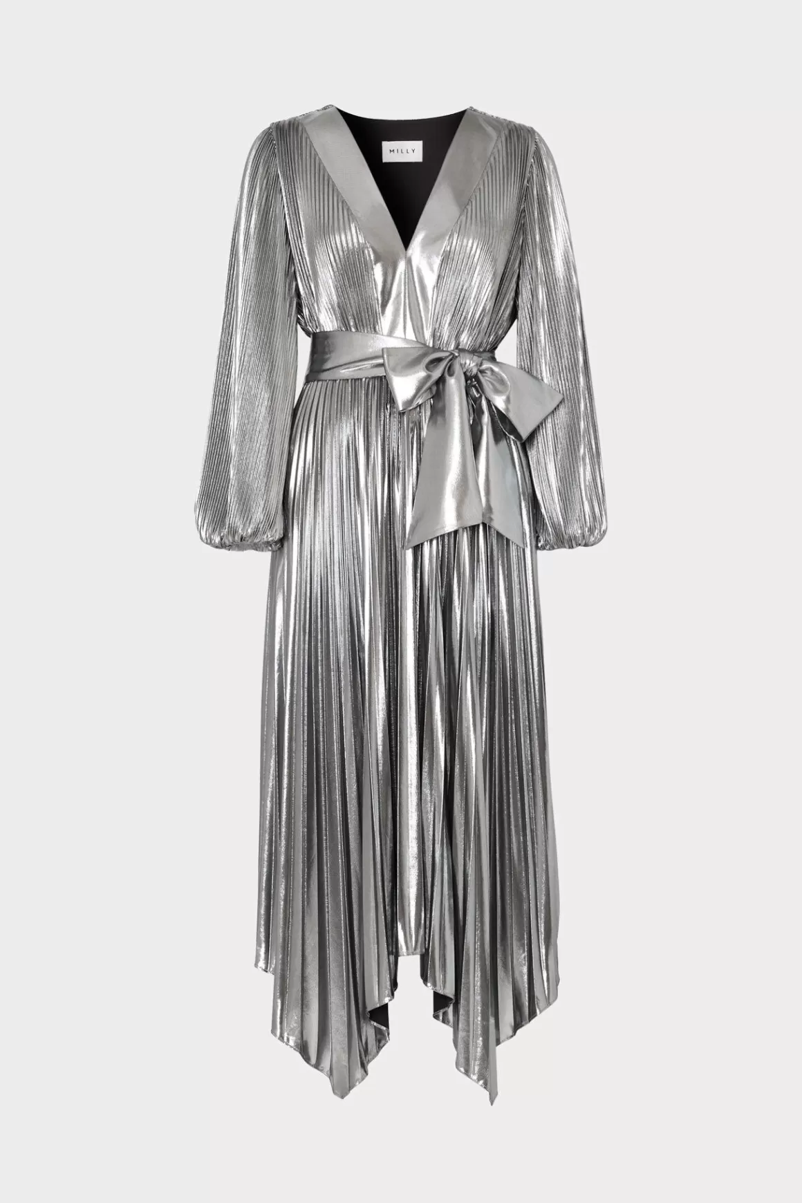 MILLY Maxi Dresses-Liora Pleated Lame Dress Silver