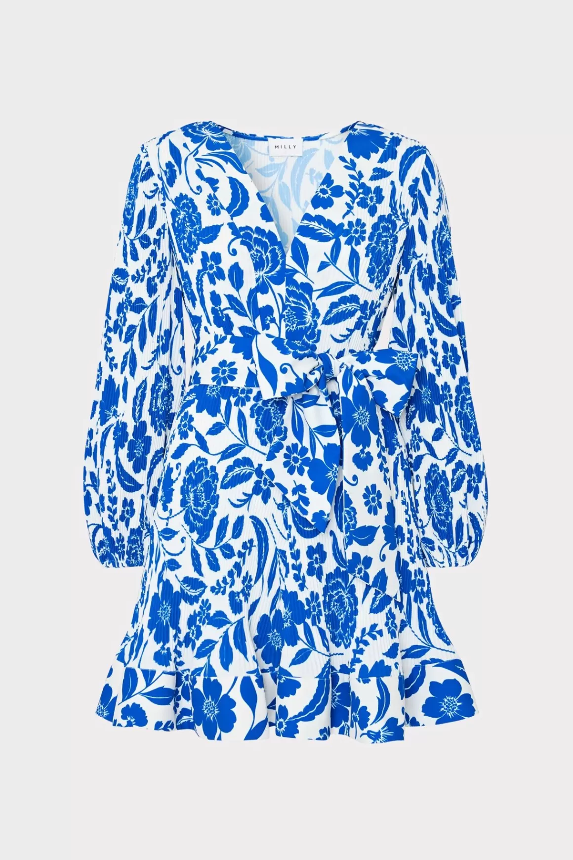 MILLY Mini Dresses-Liv Flowers Of Spain Pleated Dress Blue/White