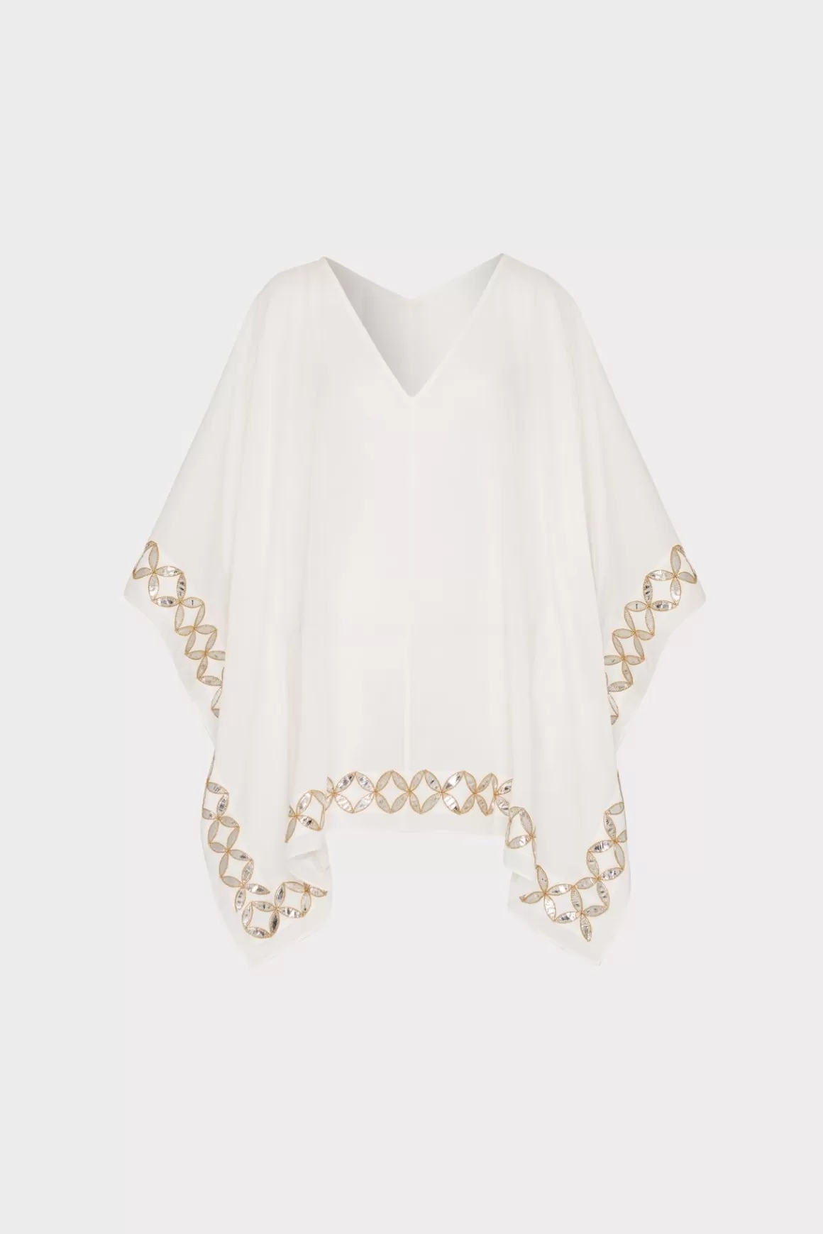 MILLY Cover-Ups-Mirrored Embroidery Caftan White/Gold
