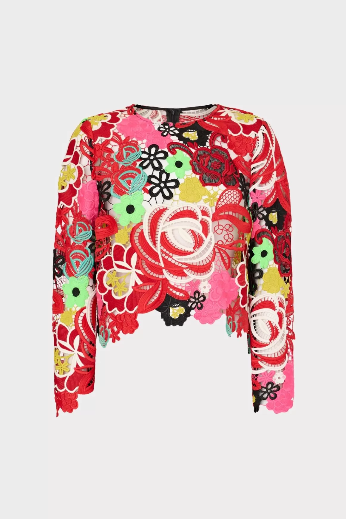 MILLY Tops-Nori Multi Color Lace Top Red Multi
