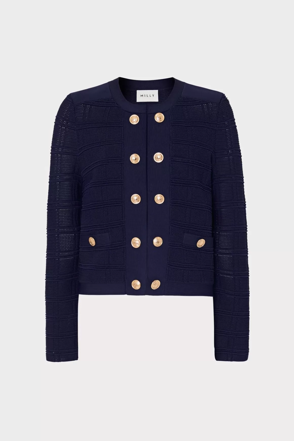 MILLY Coats & Jackets-Pointelle Textured Knit Jacket Navy