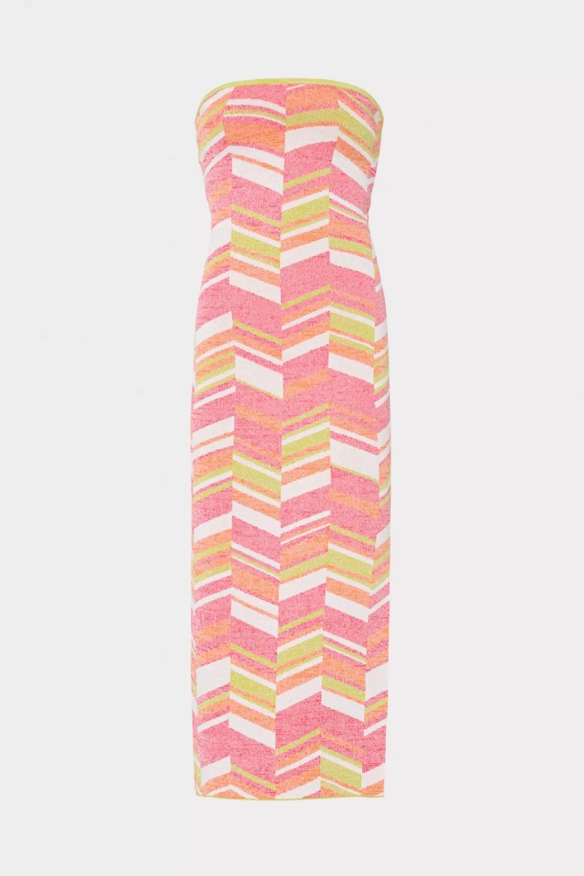 MILLY Jumpsuits & Rompers-Strapless Multicolor Chevron Knit Dress Chartreuse Multi