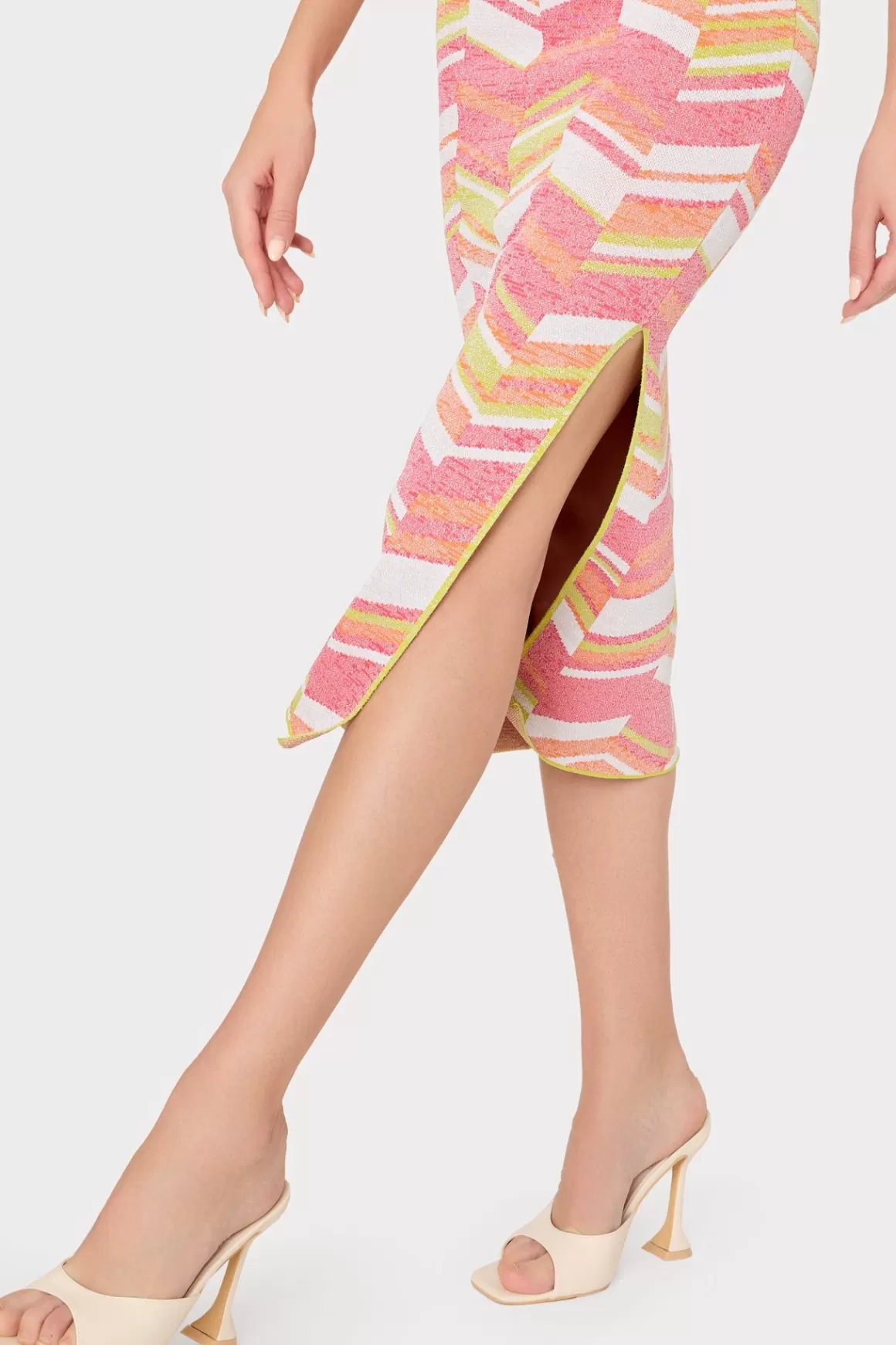 MILLY Jumpsuits & Rompers-Strapless Multicolor Chevron Knit Dress Chartreuse Multi