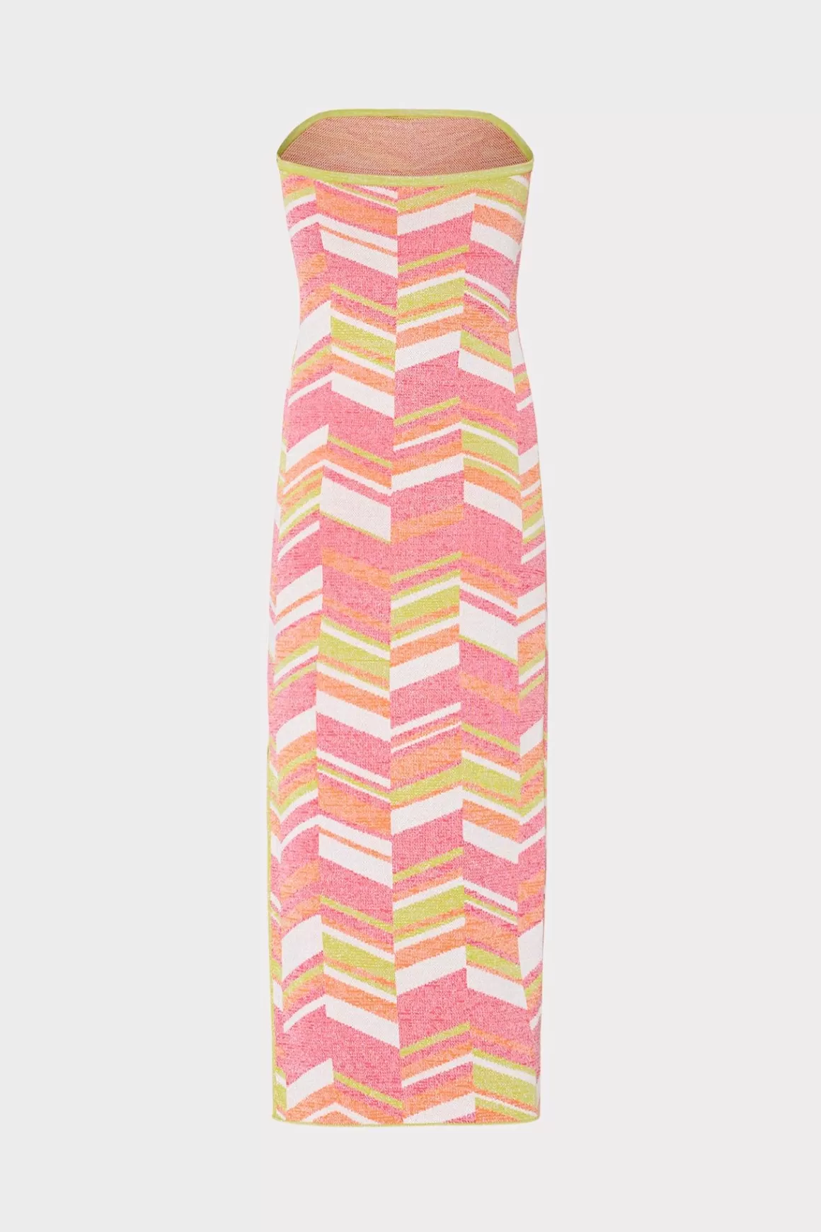MILLY Jumpsuits & Rompers-Strapless Multicolor Chevron Knit Dress Chartreuse Multi