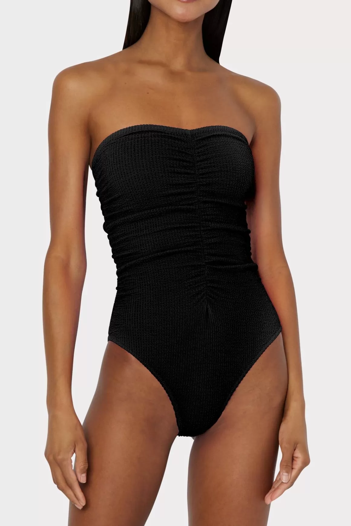 MILLY One Piece Swimsuits-Textured Ruched One Piece Black