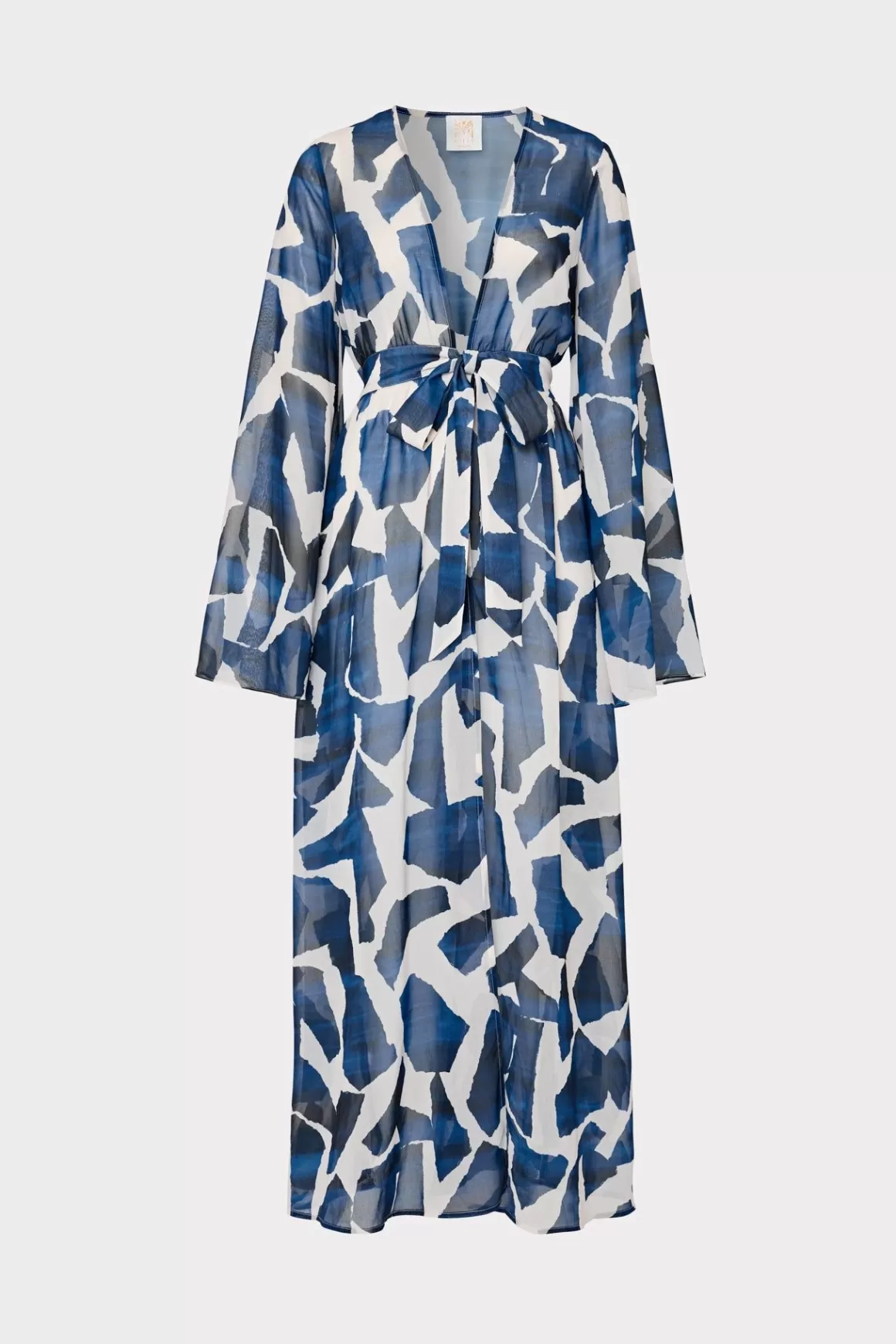 MILLY Cover-Ups-Vince Ocean Puzzle Chiffon Coverup Dress Navy Multi