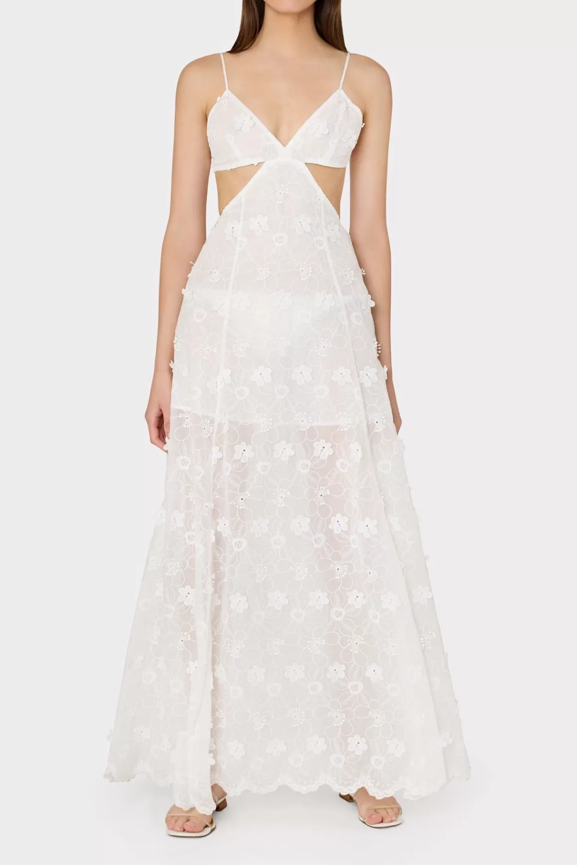 MILLY Jumpsuits & Rompers-Vivianne 3D Floral Cotton Eyelet Dress White