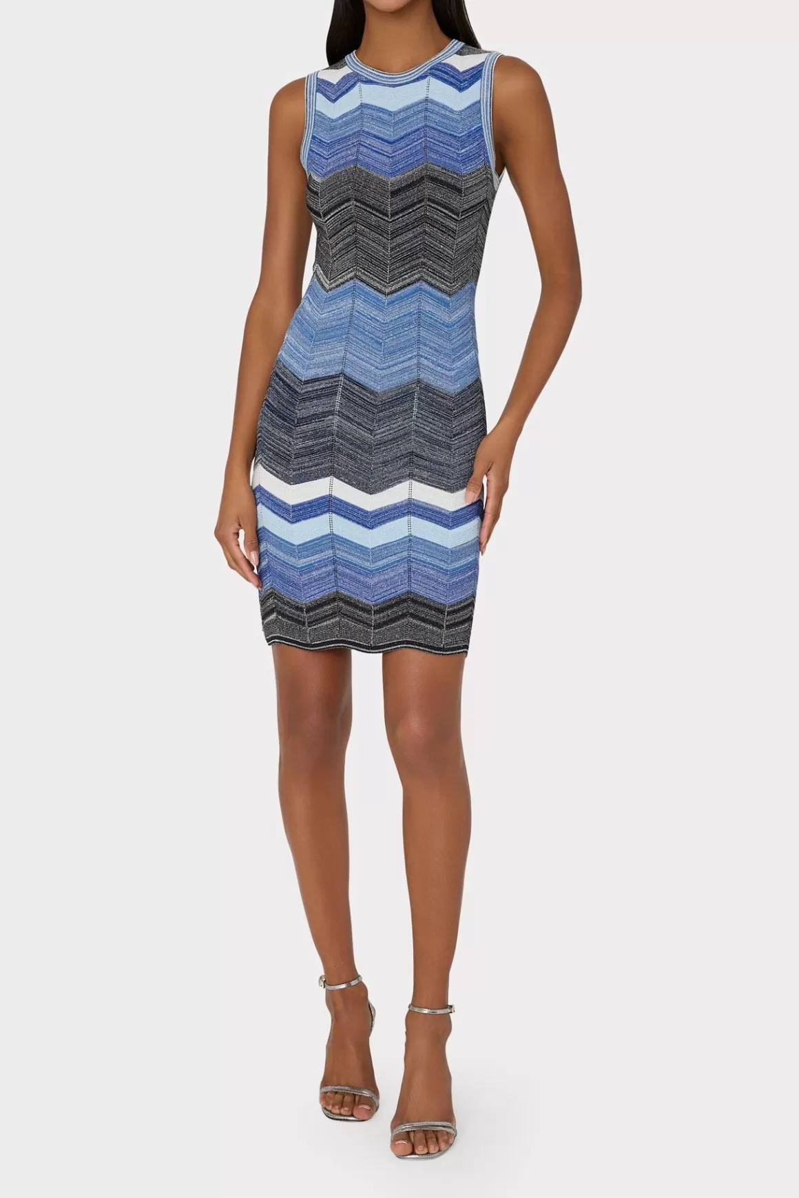 MILLY Jumpsuits & Rompers-Zig Zag Knit Mini Dress Navy Multi